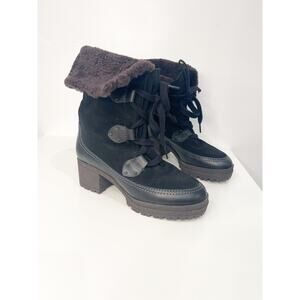 See by Chloe Black Shearling Verena Suede Ankle Lace Up Boots 8